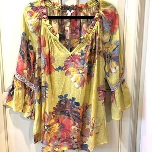 Spense Yellow Gauze Peasant Blouse - Size Medium